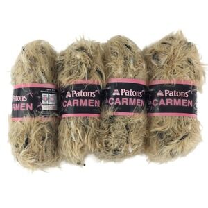Patons Carmen Yarn 4 Skeins Camel Bulky 5 Fuzzy Eyelash Nylon Blend 1.75 oz each